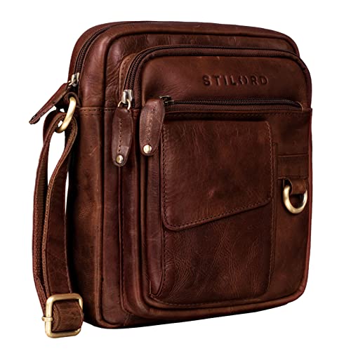 STILORD 'Ryan' Bolso Cruzado Hombre Piel Mariconera Hombres Bolsa de Hombro Pequeño Vintage Bolsito Mensajero para iPad 9.7 Pulgadas Cuero Auténtico, Color:Porto - marrón