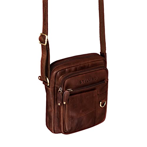 STILORD 'Ryan' Bolso Cruzado Hombre Piel Mariconera Hombres Bolsa de Hombro Pequeño Vintage Bolsito Mensajero para iPad 9.7 Pulgadas Cuero Auténtico, Color:Porto - marrón