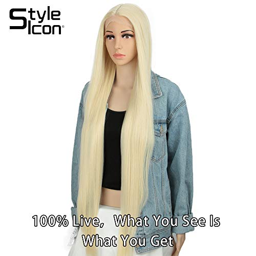 Style Icon Lace Front Wigs Pelucas De Cabello Liso Sedoso Con Frente De Encaje Súper Largo Para Mujeres Pelucas Sintéticas De Reemplazo De Cabello Suave 37”/93cm