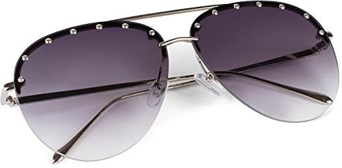 styleBREAKER gafas de sol de piloto de mujer sin contorno con remaches en la lente, lentes tintadas de policarbonato y montura de metal, gafas 09020105, color:Montura plata / vidrio gris gradiente