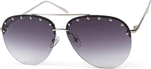 styleBREAKER gafas de sol de piloto de mujer sin contorno con remaches en la lente, lentes tintadas de policarbonato y montura de metal, gafas 09020105, color:Montura plata / vidrio gris gradiente