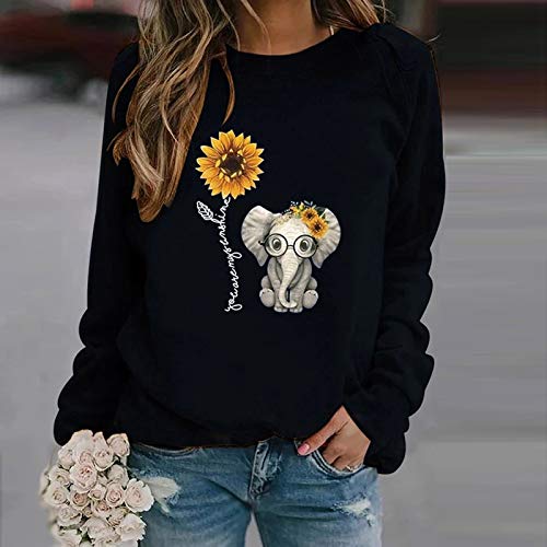 Sudaderas Tops Casuales Damas Invierno para Mujer con Estampado de Girasol con Cuello rendondo Sudadera Blusa Camiseta Suéter 8 Colores YANFANGXXXLBlack