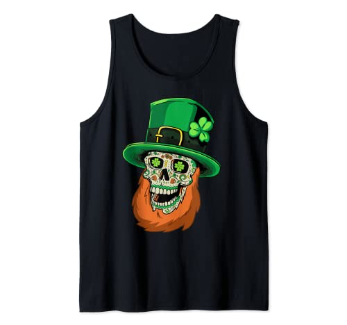 Sugar Skull Leprechaun St Patricks Day of Dead Shamrock - Chaqueta para hombre Camiseta sin Mangas