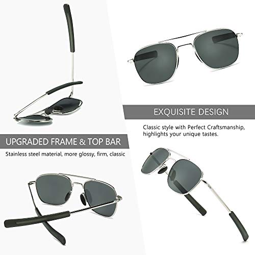 SUNGAIT Gafas de Sol Estilo Militar para Hombre Polarizadas Lentes con Marco de Metal(Plata/gris)-SGT285