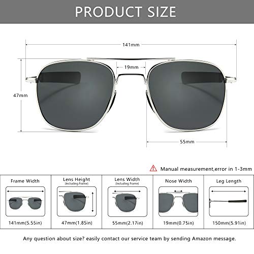 SUNGAIT Gafas de Sol Estilo Militar para Hombre Polarizadas Lentes con Marco de Metal(Plata/gris)-SGT285