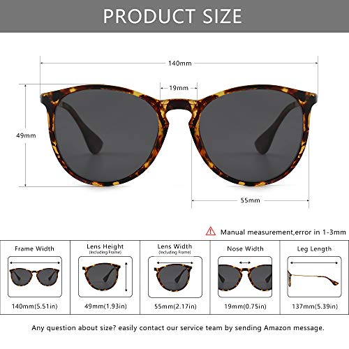 SUNGAIT Gafas de Sol Polarizadas Mujer Hombre Retro Redondas Unisex UV400 Proteccion(Marco Ámbar/Lente Gris)-SGT567