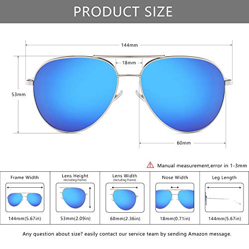 SUNGAIT Gran Tamaño Gafas de Sol Ligeras para Mujer con Lente Polarizada Espejada(Plateado/Oceano Azul)-SGT603