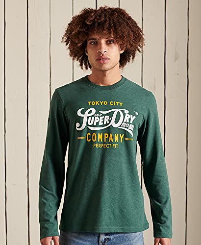 Superdry Script Style Col LS Top Camiseta, Buck Green Marl, L para Hombre