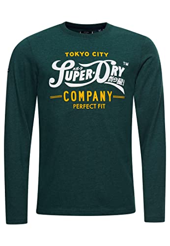 Superdry Script Style Col LS Top Camiseta, Buck Green Marl, L para Hombre