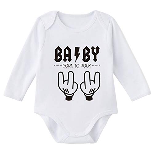 SUPERMOLON Body bebé manga larga Baby Born to rock Blanco algodón para bebé 3-6 meses