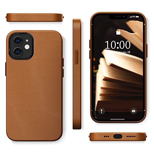 SURPHY Funda Compatible con iPhone 12 / iPhone 12 Pro Cuero Sintético 6.1'', Funda Delgada para Teléfono de Cuero Sintético, Protector Cuero Carcasa para iPhone 12 / iPhone 12 Pro 6.1 Pulgadas, Marrón