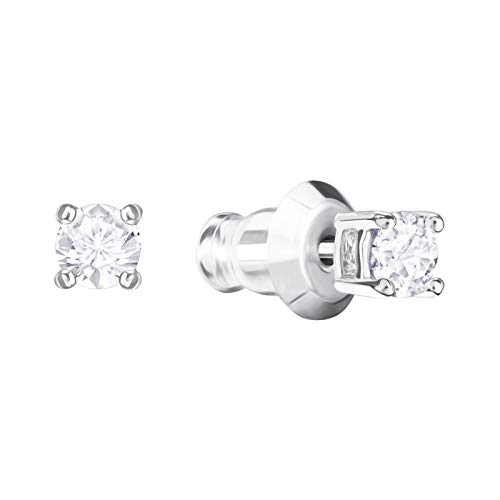 Swarovski Pendientes Attract Round, blanco, Baño de Rodio