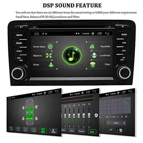 SWTNVIN Unidad de Audio estéreo para Coche Android 10 Compatible con Audi A3 S3 RS3 Sportback Reproductor de DVD Radio de 7 Pulgadas Pantalla táctil HD navegación GPS con DSP Bluetooth WiFi 2GB+16GB