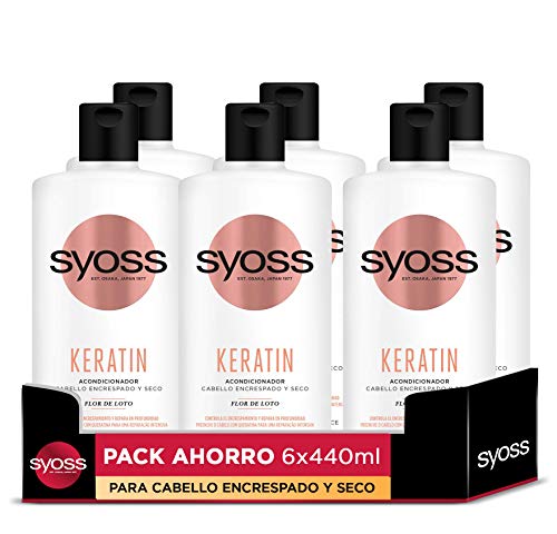 Syoss - Acondicionador para pelo encrespado y seco - Keratin - 6uds de 440Ml (2640ml) - Controla el encrespamiento y repara en profundidad - Cabello como recién salido de la peluquería