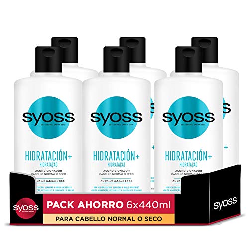 Syoss - Acondicionador para pelo normal o seco - Hidratación+ - 6uds de 440Ml (2.640ml) – Proporciona suavidad, movimiento y brillo – Cabello como recién salido de la peluquería