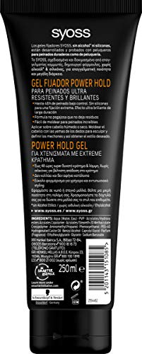 Syoss -Gel Power Hold, 6uds de 250ml (1.500ml), 48h de peinado bajo control, Efecto brillante, Sin siliconas, Cabello como recién salido de la peluquería