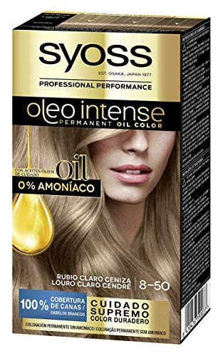 Syoss Oleo Intense - Tinte 8-50 Rubio Ceniza – Coloración permanente Sin Amoníaco – Cobertura profesional de canas – Resultados de peluquería (Pack De 3)