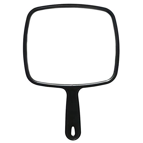 SZWL Espejo con mango negro para maquillaje profesional con mango antideslizante cuadrado para peluquería y barbería