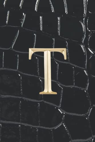 T: Executive Gold Monogram Initial Journal (Black Alligator | Crocodile Skin Leather Style | Personalized Letter Notebooks)