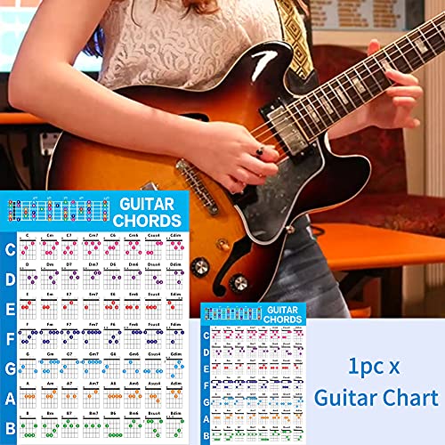 Tabla de acordes, tabla de notas de guitarra codificada por colores, tabla de acorde de de guitarra poste r de referencia de guitarra para aprender a tocar guitarra y teoría de la música