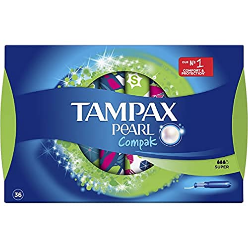 Tampax Compak Pearl Super con Aplicador, el Mejor Tampón Tampax en Comodidad, Protección y Discreción, 36 Unidades