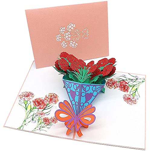 Tarjeta de Felicitación Pop Up 3D, OYSJ Tarjeta del Día de la Madre,Tarjeta de felicitación Flor de Clavel, El Mejor Regalo para el Cumpleaños de la Madre y el Día de la Madre