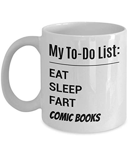 Taza de café libros cómicos - mi lista de tareas - coma coma dormir fart