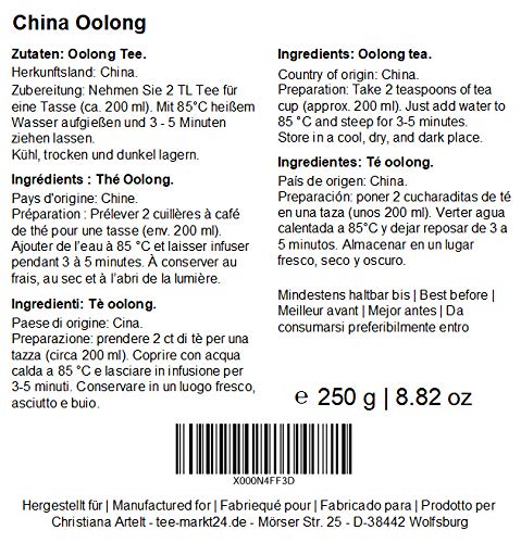 Té Oolong - China Oolong - 250 g de té suelto por más de 100 tazas de té - Té Oolong puro de China sin saborizantes