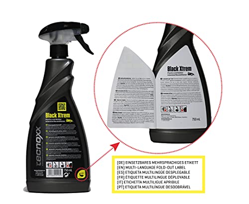 Tecnoxx – Black Xtrem Restaurador de plásticos y Gomas Exteriores de Coche Pro 750 mL con pulverizador Envase XL