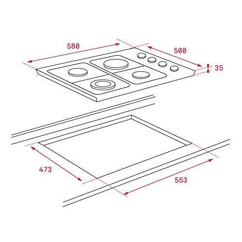 Teka | Placa de Gas butano | Modelo HLX 60 4G AL | 4 quemadores y parrillas esmaltadas | Acero inoxidable | 58 x 50 x 3.5 cm