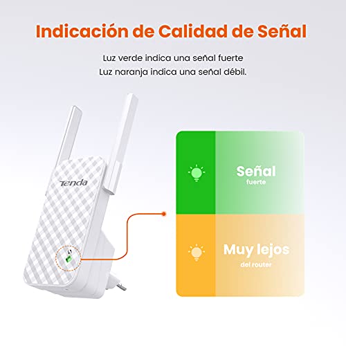 Tenda N300 A9 Repetidor WiFi, Extensor de Red, Inalámbrico Ampliardor 300 Mbps, 2 Antenas Externas, WPS Botón, Play y Plug, Indicador LED de Señal, Fácil Configuración, Compatible con Módem y Router