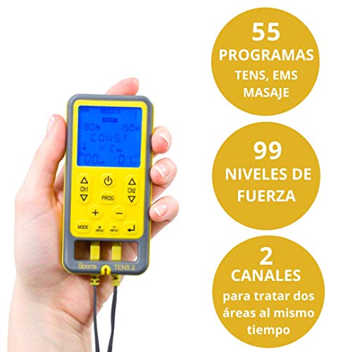 TensCare Sports TENS - Electroestimulador muscular. Programas predeterminados TENS, EMS y para masaje y programas manuales. Alivio del dolor, tonificación y relajación musculares.