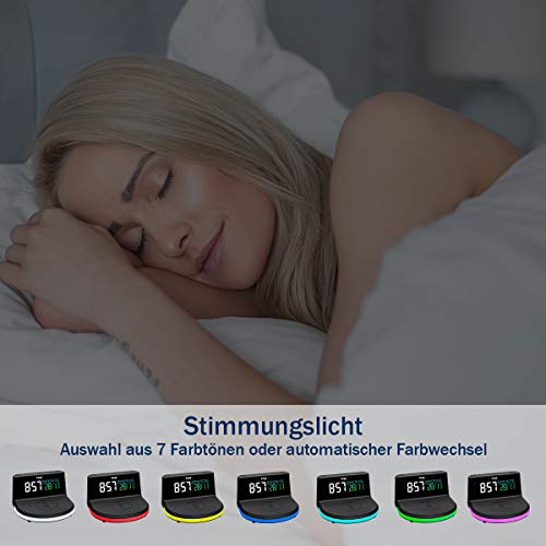 TFA Dostmann Cargador Charge-it 60.2028.01-Despertador Digital inalámbrico (Qi), Fecha, Temperatura Ambiente, con luz Ambiental, Color Negro, (L) 136 x (B) 126 x (H) 72 mm