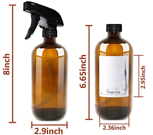 THETIS Botellas de Spray vacías de ámbar Boston de 500ml (4 Paquete de) - Contenedor rellenable con pulverizadores de gatillo, Tapas y Etiquetas, Frasco de Vidrio para aceites Esenciales