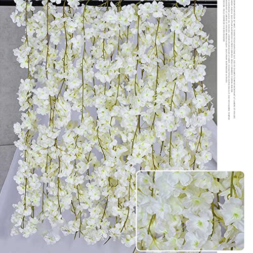 TIANLIN Flor de Cerezo Artificial, Blanca Sakura Artificial Vid de Seda, 1,8 m / 70,9 Pulgadas Flores Artificiales Flor De Cerezo, para Boda, Fiesta Familiar, Decoración de Jardín