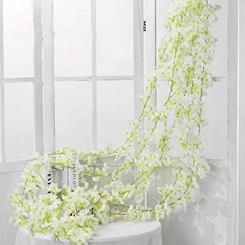 TIANLIN Flor de Cerezo Artificial, Blanca Sakura Artificial Vid de Seda, 1,8 m / 70,9 Pulgadas Flores Artificiales Flor De Cerezo, para Boda, Fiesta Familiar, Decoración de Jardín