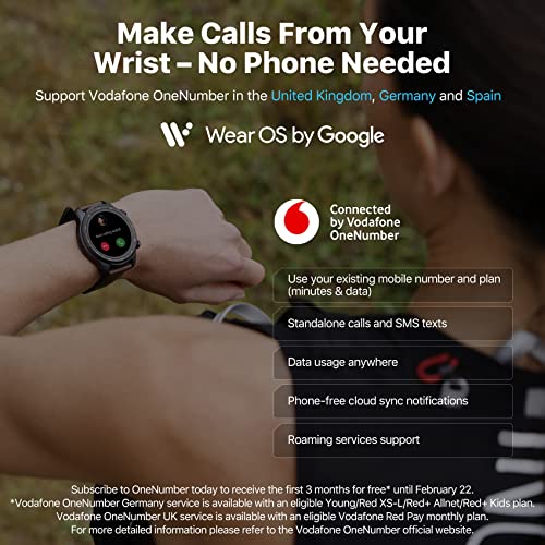 Ticwatch Pro 3 Ultra 4G / LTE Smartwatch Conectividad Celular de Vodafone OneNumber y Orange eSIM Qualcomm SDW4100 y Mobvoi Sistema de procesador Dual Wear OS Blood Oxygen IHB AFiB Detection