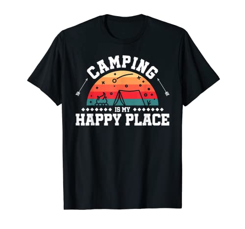 Tienda de campaña al aire libre para acampar es mi lugar feliz Camiseta