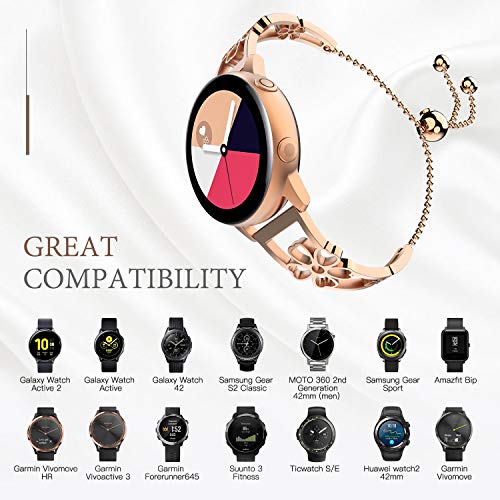 TiMOVO Correa de Repuesto Compatible con Galaxy Watch Active/Active 2/Galaxy Watch 42/Gear S2 Classic, Pulsera de Reloj Banda Flor de Ciruela Acero Inoxidable para Mujer, Oro Rosa