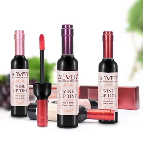 Tinte de labios de vino de 6 colores, lápiz labial líquido natural de larga duración, mini maquillaje labial brillante mate palillos botella de vino (6 juegos) (tinte de labios de vino)