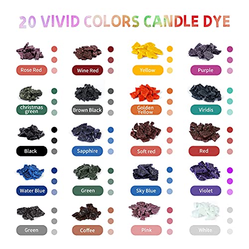 Tinte para Velas - 20 Colores (10g/ 0.35oz) Tinte de Cera para Velas para Hacer Velas, Colorante para Velas para Cera de Soja, Cera de Abejas, Cera de Palma, Cera en Gel