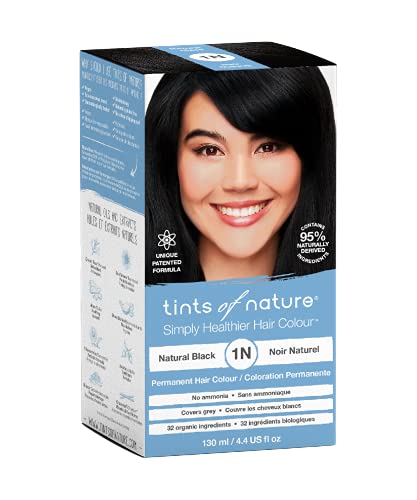 Tints of Nature 1N Negro natural, Tinte permanente de cabello, apto para veganos, 95% natural, sin amoníaco, parabenos ni propilenglicol, 1 paquete