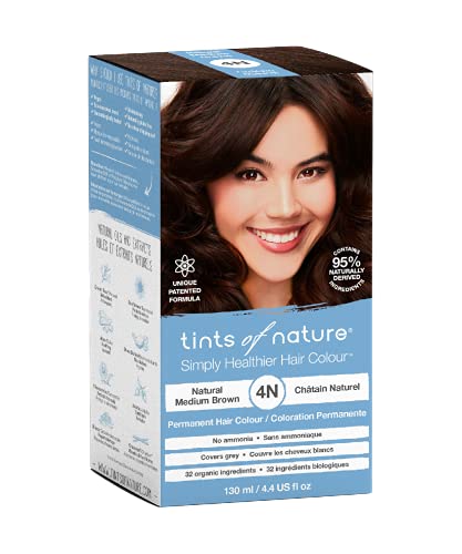 Tints of Nature 4N Marrón medio natural, Tinte permanente de cabello, apto para veganos, 95% natural, sin amoníaco, parabenos ni propilenglicol, 1 paquete