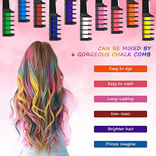 Tizas Para el Pelo, Kastiny 6 no Tóxico Colores Tizas Cabello& 6 cerosos Hair Chalk, con 32 plantillas de tatuajes Tiza de Colores para el Pelo carnaval Fiesta Navidad Halloween Cosplay y Performance