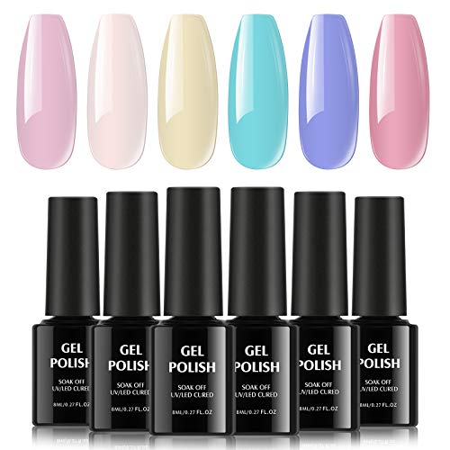 TOMICCA 6 * 8ml Esmalte de Uñas de Gel Semi Permanente, Esmalte de Uñas UV Soak off Gel Lacquer Home DIY and Nail Salon Gel Set