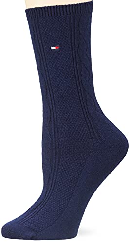 Tommy Hilfiger Cable Women's Boot Sock Calcetín clásico, Navy, 35 Regular para Mujer