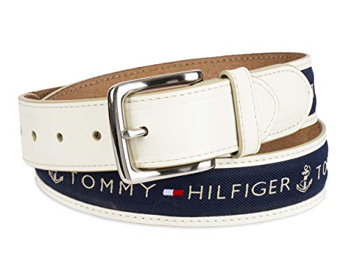 Tommy Hilfiger - Cinturón con cinta incrustada para hombre. Diseño con cinta de tejido trenzado y hebilla de una sola aguja - Marfil - 36