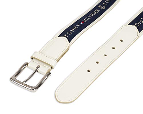 Tommy Hilfiger - Cinturón con cinta incrustada para hombre. Diseño con cinta de tejido trenzado y hebilla de una sola aguja - Marfil - 36