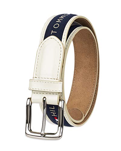 Tommy Hilfiger - Cinturón con cinta incrustada para hombre. Diseño con cinta de tejido trenzado y hebilla de una sola aguja - Marfil - 36