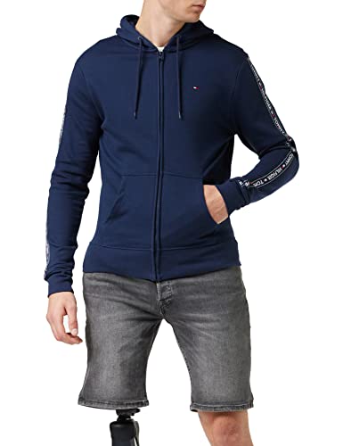 Tommy Hilfiger Logo Tape Hoody Sudadera con Capucha y Cinta Distintiva, Azul (Navy Blazer), Large para Hombre